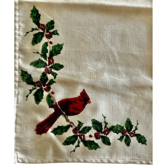 St. Nicholaus Square Christmas Tablecloth & 8 Napkins Set Cardinals Script Cream - Picture 9 of 16